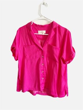 Anthropologie Hot Pink Short Sleeve Flowy Short Sleeve Blouse